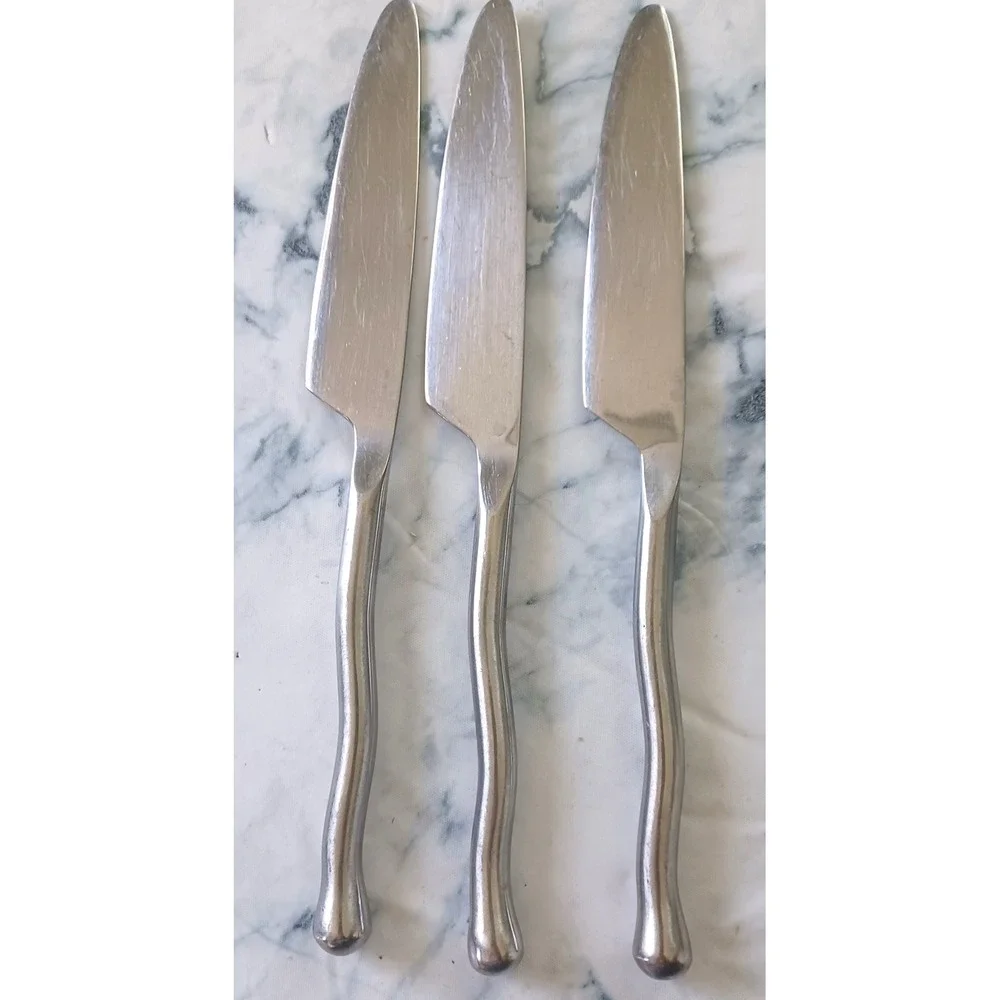 Gourmet Settings Exotique Platinum Dinner Knives 3pc Silver Stainles Wavy Handle